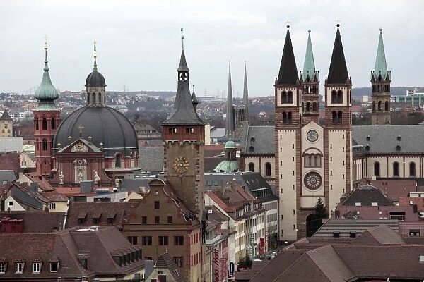 Old Town with Cathedral, Wurzburg, Franconia, Bavaria, Germany, Europe