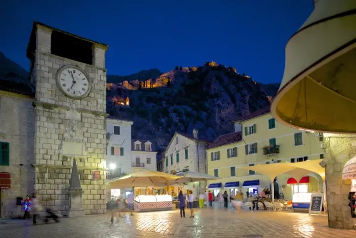 Framed Print : Old Town Clock Tower and Fort at dusk, Old Town, UNESCO World Heritage Site, Kotor, Montenegro, Europe Framed Print : Old Town Clock Tower and Fort at dusk, Old Town, UNESCO World Heritage Site, Kotor, Montenegro, Europe