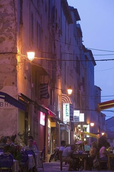 Old town at dusk, L lle Rousse, Corsica, France, Europe