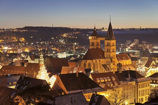 Old town of Esslingen with St. Dionys church and townhall, Esslingen, Baden-Wurttemberg