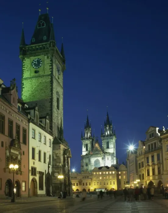 Framed Print : The Old Town Hall and Gothic Tyn church illuminated at night in the city of Prague Framed Print : The Old Town Hall and Gothic Tyn church illuminated at night in the city of Prague