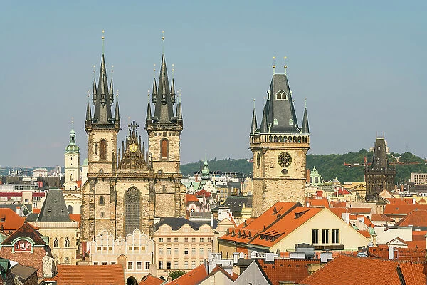 Old Town Hall Tower, Church of Our Lady Before Tyn and Powder Tower, UNESCO World Heritage Site, Prague, Bohemia, Czech Republic (Czechia), Europe