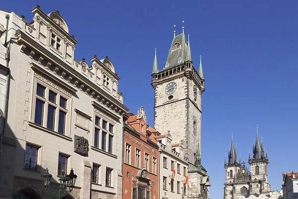 Old Town Hall and Tyn Cathedral, Old Town Square (Staromestske namesti), Prague, Bohemia, Czech Republic, Europe