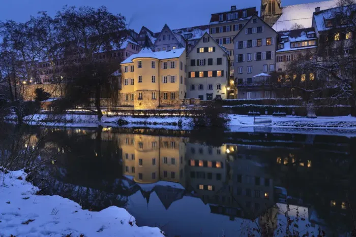 Framed Print : Old Town with Holderlinturm tower reflecting in Neckar River, Tubingen, Swabian Alps Framed Print : Old Town with Holderlinturm tower reflecting in Neckar River, Tubingen, Swabian Alps