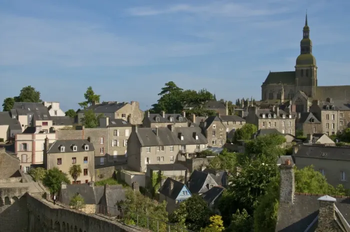 Framed Print : Old town houses and gardens, city walls, and St. Sauveur Basilica, Dinan, Brittany, France, Europe Framed Print : Old town houses and gardens, city walls, and St. Sauveur Basilica, Dinan, Brittany, France, Europe