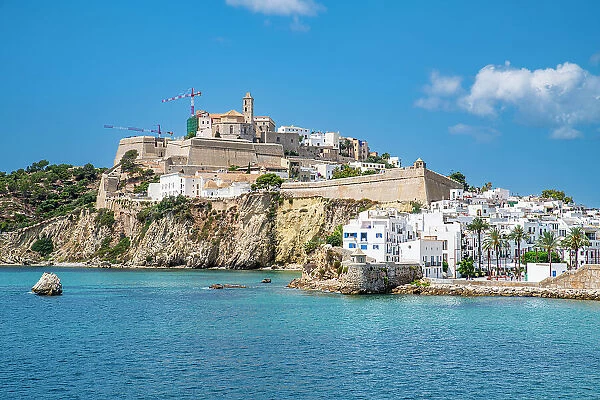 The old town of Ibiza with its castle seen from the harbor, UNESCO World Heritage Site, Ibiza, Balearic Islands, Spain, Mediterranean, Europe