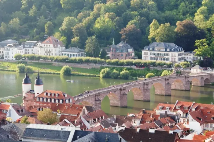 Framed Print : Old town with Karl-Theodor Bridge (Old Bridge) and gate, Neckar River, Heidelberg Framed Print : Old town with Karl-Theodor Bridge (Old Bridge) and gate, Neckar River, Heidelberg