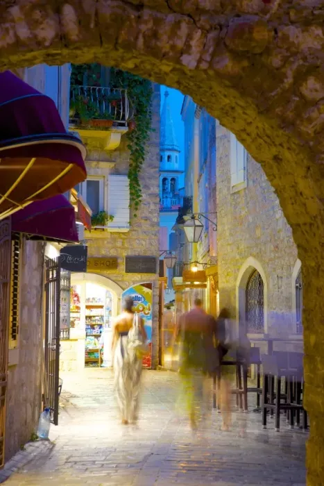 Framed Print : Old Town at night, Budva, Montenegro, Europe Framed Print : Old Town at night, Budva, Montenegro, Europe