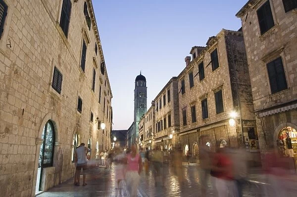 Old Town Placa pedestrian promenade and bell tower, Dubrovnik, UNESCO World Heritage