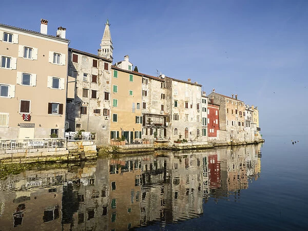 The Old Town with reflections early morning, Rovinj, Istria, Croatia, Europe