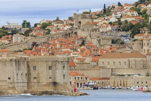 Old Town, ringed by defensive City Walls and Forts, from the sea, Dubrovnik, UNESCO