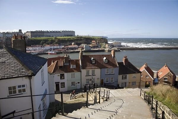 Old Town and River Esk harbour from steps on East Cliff, with West Cliff beyond