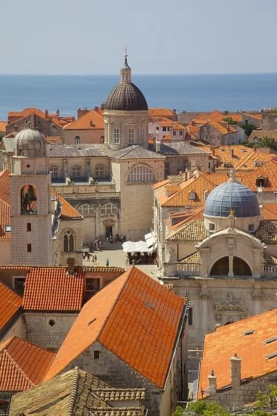 Old Town rooftops and Cathedral dome, UNESCO World Heritage Site, Dubrovnik, Dalmatia, Croatia, Europe