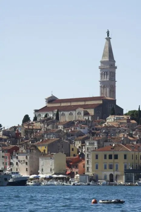 Framed Print : Old Town seafront houses and Cathedral of St. Euphemia dating from 1736 Framed Print : Old Town seafront houses and Cathedral of St. Euphemia dating from 1736