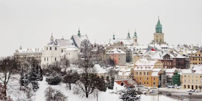 Framed Print : Old Town skyline featuring Dominican Priory, Cathedral and Trinitarian Tower, winter Framed Print : Old Town skyline featuring Dominican Priory, Cathedral and Trinitarian Tower, winter