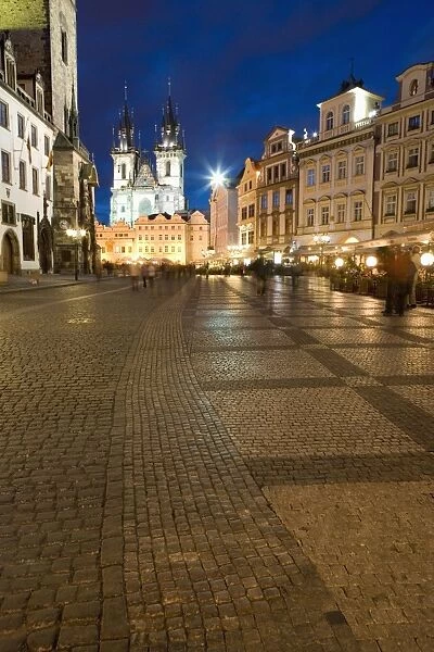 Old Town Square in the evening, with the Church of Our Lady before Tyn in the background
