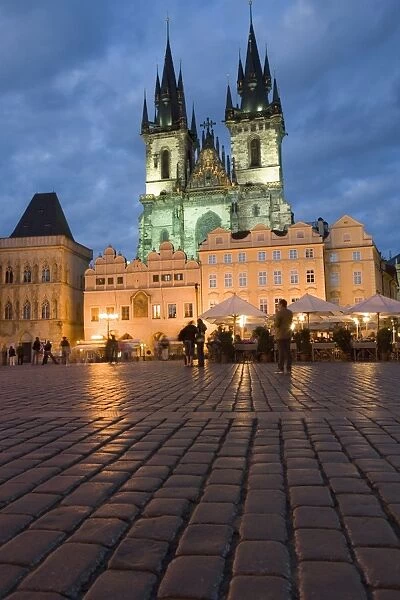 Old Town Square in the evening and the Church of Our Lady before Tyn, Old Town, Prague, Czech Republic