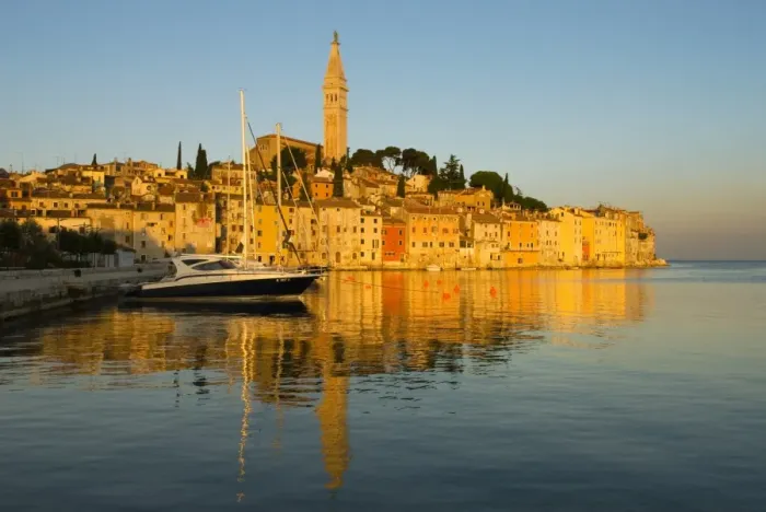 Framed Print : Old Town and St. Euphemias Church at sunrise, Rovinj, Istria, Croatia, Adriatic, Europe