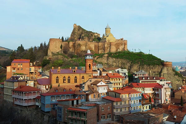 Old town and St. Nicholas church on top of Narikala Fortress, Tbilisi, Georgia, Caucasus