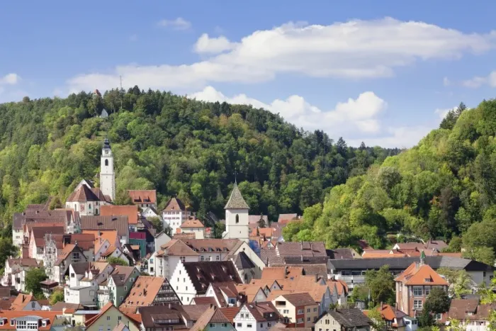Framed Print : Old town with Stiftskirche Heilig Kreuz collegiate church, Horb am Neckar, Black Forest, Baden Wurttemberg, Germany, Europe