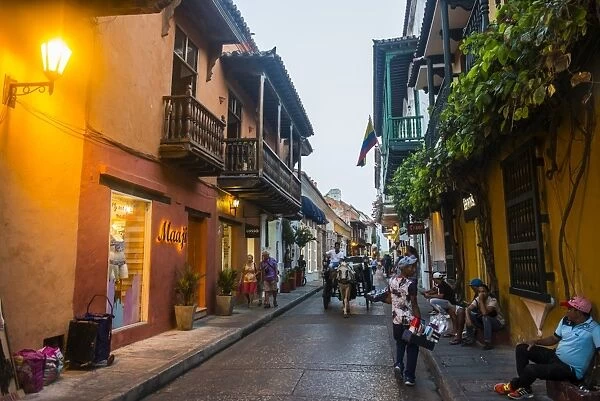 The old town after sunset, UNESCO World Heritage Site, Cartagena, Colombia, South America