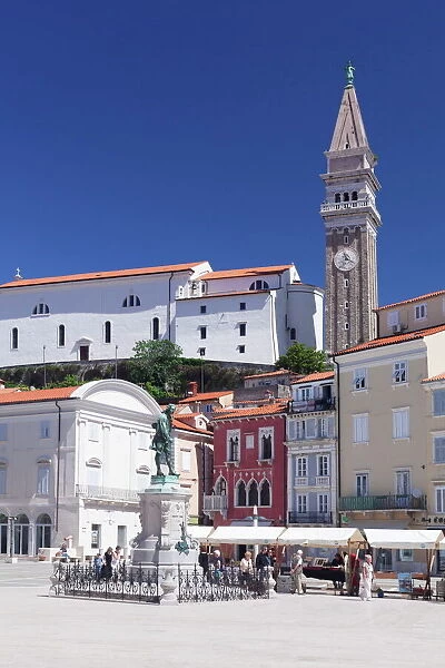 Old town with Tartini Square and the cathedral of St. George, Piran, Istria, Slovenia, Europe
