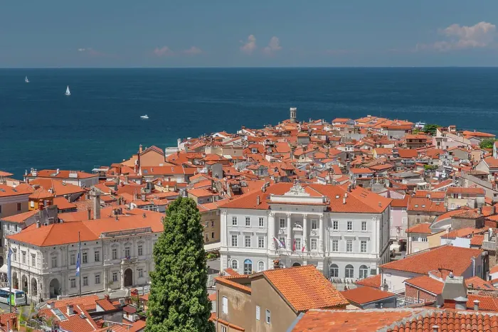 Framed Print : Old town and Tartini Square, Piran, Promorska, Istria, Slovenia