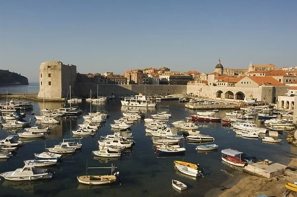 Old Town waterfront harbour area and city walls, Dubrovnik, UNESCO World Heritage