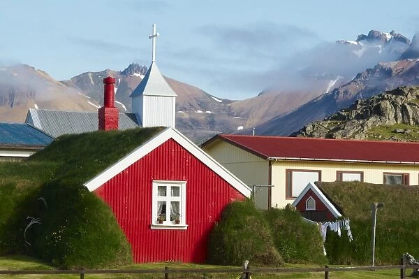 Old traditional farm, Borgarfjordur, Esatfjord, Iceland, Polar Regions