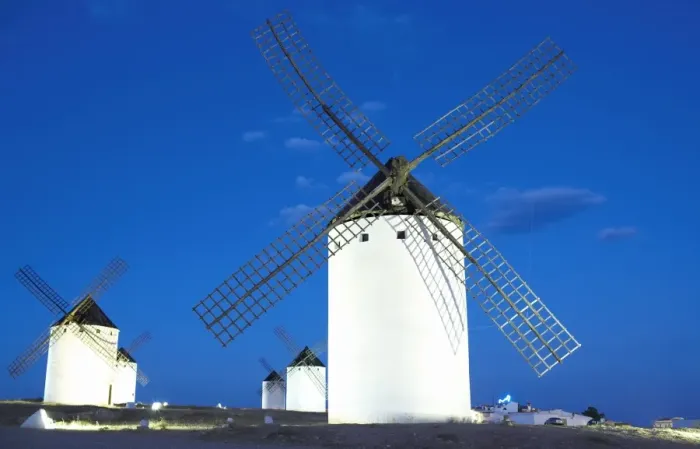 Framed Print : Old traditional windmills at dusk