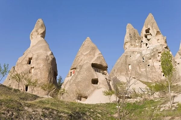 Old troglodytic cave dwellings in Uchisar, Cappadocia, Anatolia, Turkey