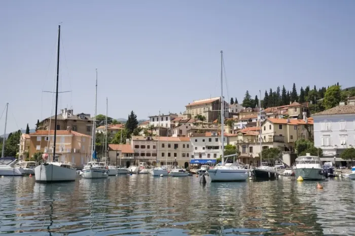 Framed Print : Old villas in picturesque historic medieval fishing village around Mandrac harbour in Preluka Bay