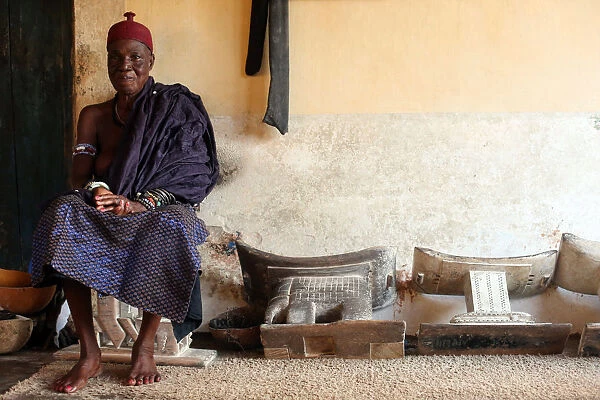Old Voodoo priestess in her convent, Togoville, Togo, West Africa, Africa