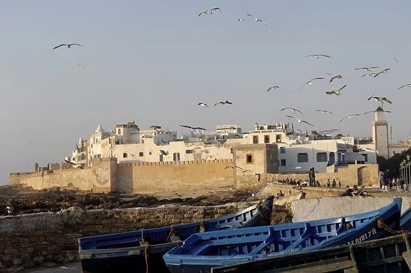 Old waterfront city behind ramparts, Essaouira, historic city of Mogador