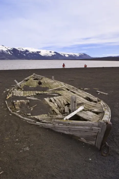 Framed Print : Old wooden whaling boat on beach at Whalers Bay, Deception Island Framed Print : Old wooden whaling boat on beach at Whalers Bay, Deception Island
