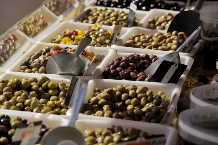 Framed Print : Olives, market stall, France, Europe Framed Print : Olives, market stall, France, Europe