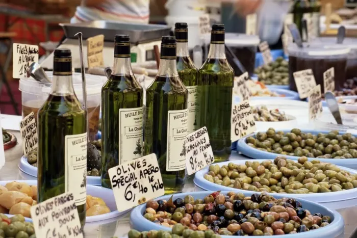 Framed Print : Olives and olive oil on sale at a market, Cassis, Bouches-de-Rhone, Provence-Alpes-Cote-d Azur Framed Print : Olives and olive oil on sale at a market, Cassis, Bouches-de-Rhone, Provence-Alpes-Cote-d Azur