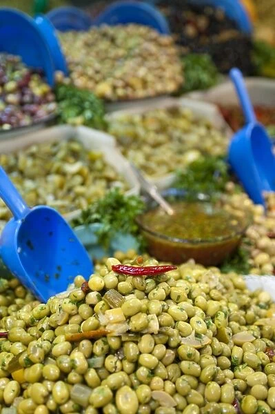 Olives on pickles stall, street market, Medina, Fez, Morocco, North Africa, Africa