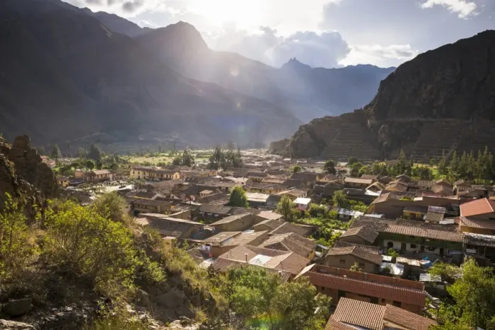 Framed Print : Ollantaytambo Inca Ruins at sunset seen behind Ollantaytambo Town, Sacred Valley of the Incas Framed Print : Ollantaytambo Inca Ruins at sunset seen behind Ollantaytambo Town, Sacred Valley of the Incas