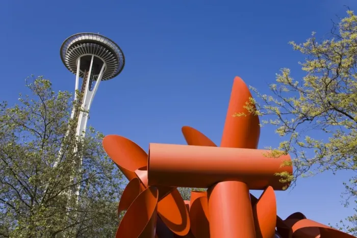 Framed Print : Olympic Iliad sculpture by Alexander Liberman and Space Needle, Seattle Center Framed Print : Olympic Iliad sculpture by Alexander Liberman and Space Needle, Seattle Center