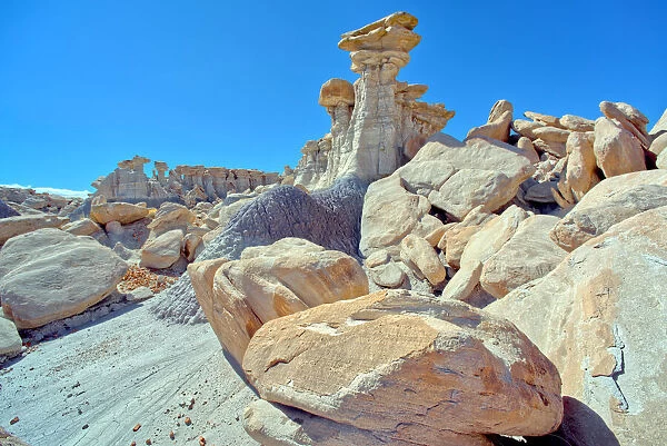 An ominous looking hoodoo in Devils Playground at Petrified Forest National Park, Arizona, United States of America, North America