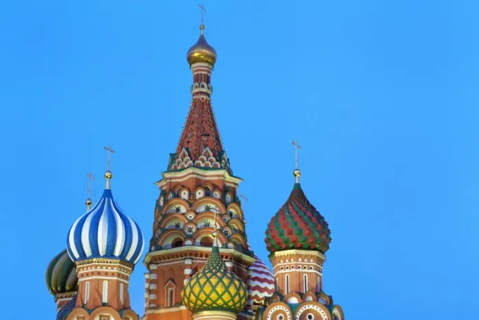 Framed Print : Onion domes of St. Basils Cathedral in Red Square illuminated at night, UNESCO World Heritage Site, Moscow, Russia, Europe