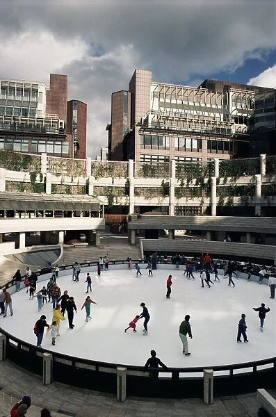 Open air ice rink, Broadgate, City of London, London, England, United Kingdom, Europe