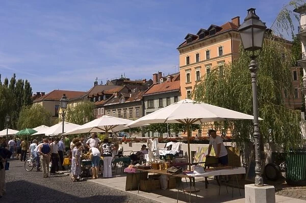 Open air market by the river Ljubljanica, Ljubljana, Slovenia, Europe