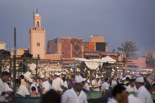 Open air restaurants on Place Jemaa el-Fna in the evening