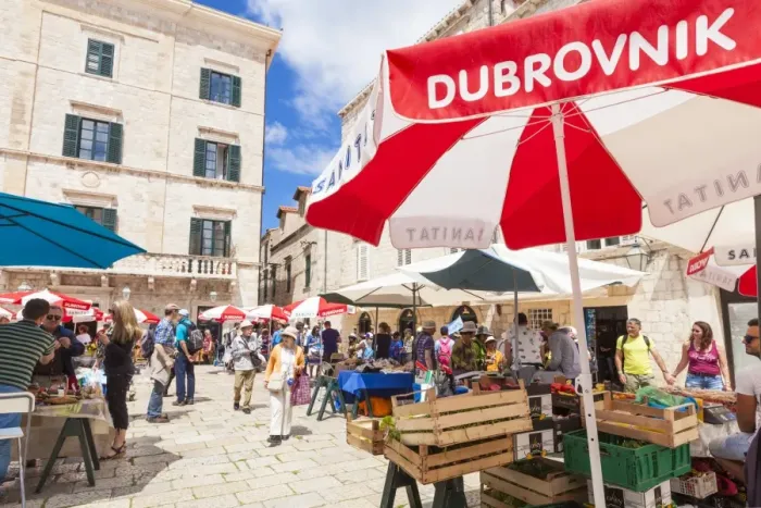 Framed Print : Open market in Gundulic Square, Dubrovnik Old Town, Dubrovnik, Dalmatian Coast, Croatia