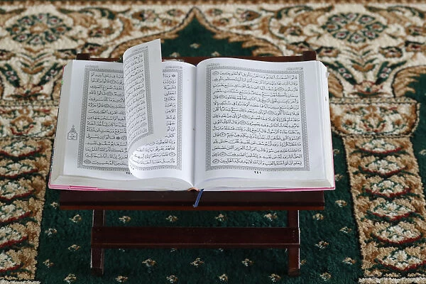 Open Quran on wooden stand, Masjid Ar-Rohmah Mosque, Chau Doc, Vietnam, Indochina