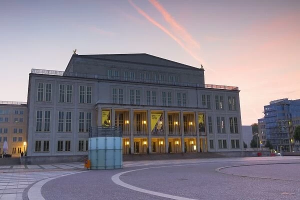 Opera House in Augustusplatz at dawn, Leipzig, Saxony, Germany, Europe