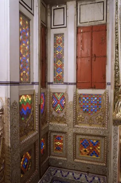 Framed Print : Original old stained glass windows and raised gilded plasterwork Framed Print : Original old stained glass windows and raised gilded plasterwork