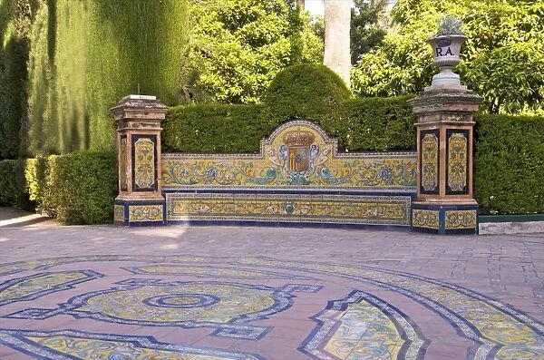 Ornamental gardens and pavings of Grotesque gallery in Reales Alcazares Gardens